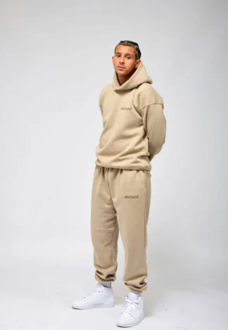 Beige Fleece Lined Hoodie & Joggers Set | Active Hassani
